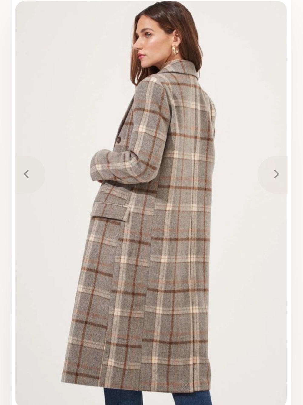 ASTR THE LABEL RAQUEL TRENCH COAT IN GREY AND BROWN PLAID - Picture 2 of 10